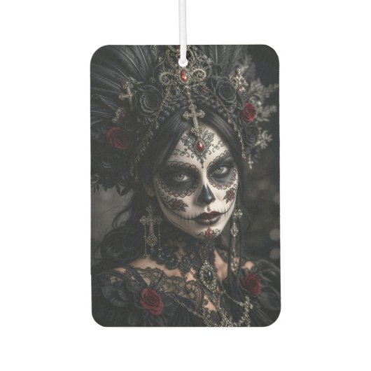 Crimson Gothic Calavera – Zwarte Roos Luchtverfrisser (Voorkant)