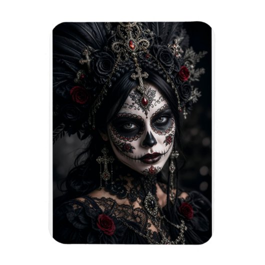 Crimson Gothic Calavera – Zwarte Roos Magneet (Verticaal)