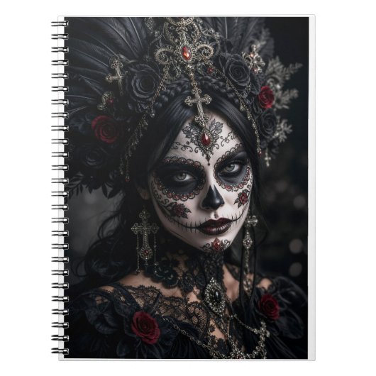 Crimson Gothic Calavera – Zwarte Roos Notitieboek (Voorkant)