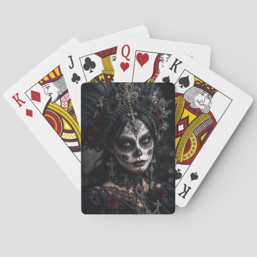 Crimson Gothic Calavera – Zwarte Roos Pokerkaarten (Achterkant)