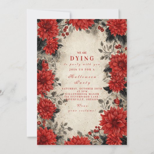 Crimson Gothic Floral Soirée Kaart (Voorkant)