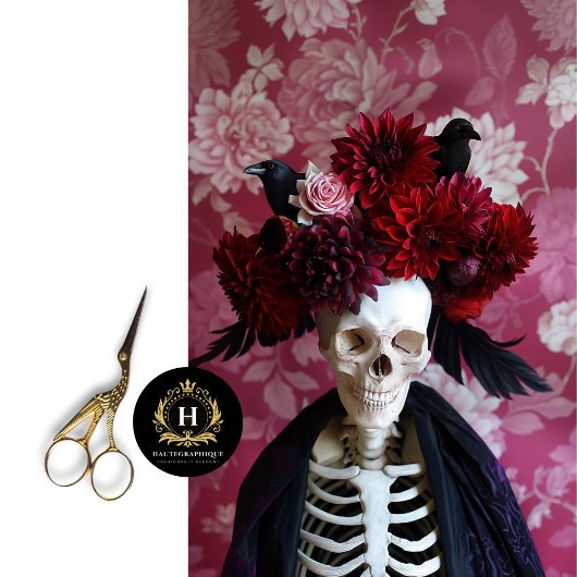 Crimson Gothic Skeleton Raven Halloween Decoupage Tissuepapier