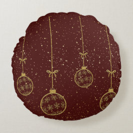Crimson & Goud Ornament Kerst Ronde Kussen