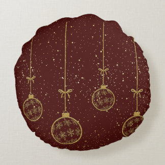 Crimson & Goud Ornament Kerst Ronde Kussen