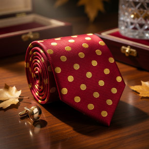 Crimson & Gouden Stippen Stropdas