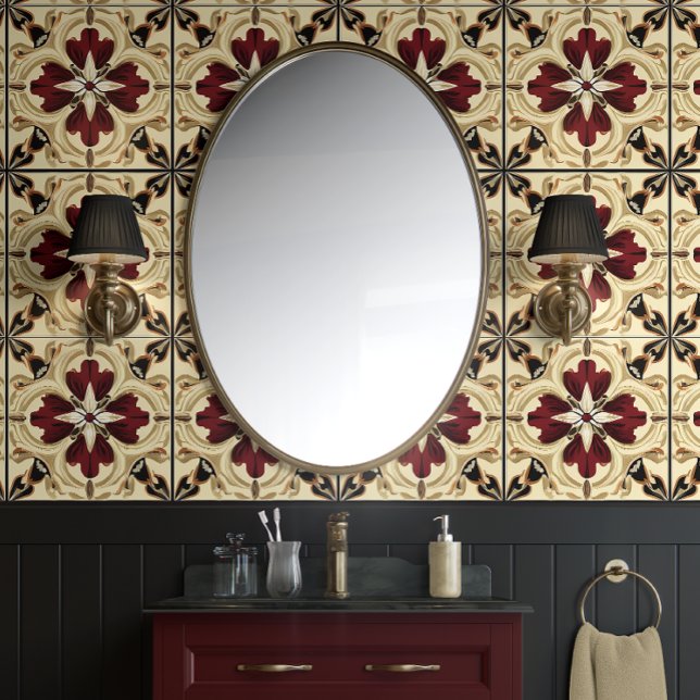 Crimson Grandeur - Rood, Beige, Zwart - Traditione Behang (Crimson Elegance Peel and Stick Wallpaper)