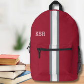 Crimson/Grijs/Wit Streep College Kleuren Monogram Bedrukte Rugzak