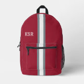 Crimson/Grijs/Wit Streep College Kleuren Monogram Bedrukte Rugzak (Voorkant)