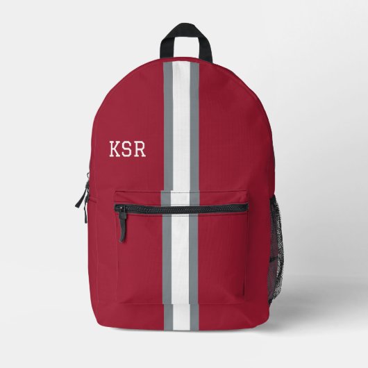 Crimson/Grijs/Wit Streep College Kleuren Monogram Bedrukte Rugzak (Voorkant)