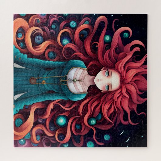 Crimson Haired Anime Vrouw Legpuzzel (Horizontaal)