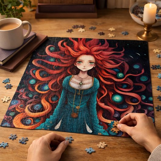 Crimson Haired Anime Vrouw Legpuzzel