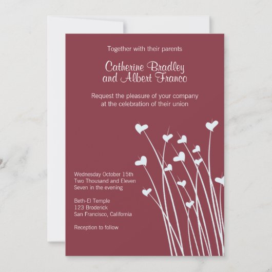 Crimson Heart Fields Wedding Invite Kaart (Voorkant)