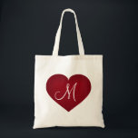 Crimson Heart - monogram Tote Bag<br><div class="desc">Deze canvaszak heeft een vormig krimpenhart dat bedekt wordt door een sjabloon monogram hart. Klik op "Aanpassen" om het afbeelding van het onderliggende hart opnieuw te rangschikken/te plaatsen en tekst of monogram te personaliseren met keuze uit lettertypestijl,  grootte en kleur. Geweldig bruidsmeisje cadeau.</div>