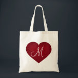 Crimson Heart - monogram Tote Bag<br><div class="desc">Deze canvaszak heeft een vormig krimpenhart dat bedekt wordt door een sjabloon monogram hart. Klik op "Aanpassen" om het afbeelding van het onderliggende hart opnieuw te rangschikken/te plaatsen en tekst of monogram te personaliseren met keuze uit lettertypestijl,  grootte en kleur. Geweldig bruidsmeisje cadeau.</div>