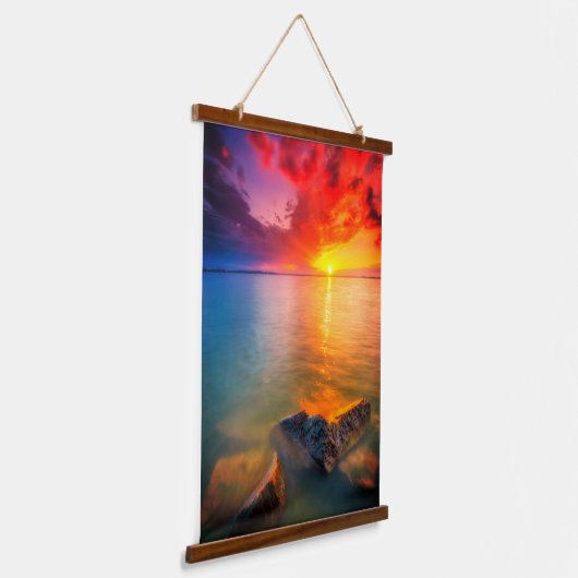 Crimson Horizon Over Gentle Waters Hangend Wandkleed (Gebogen)