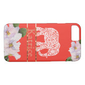 Crimson iPhone Case met White Elephant en Violet (Achterkant (Horizontaal))