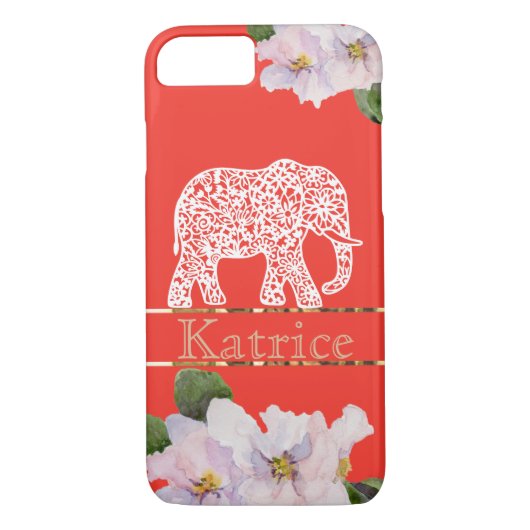 Crimson iPhone Case met White Elephant en Violet (Achterkant)