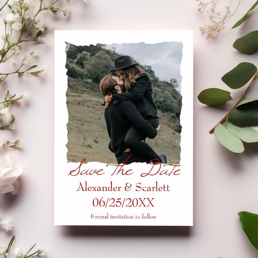 Crimson Jagged Lijst Photo Save the Date Aankondiging