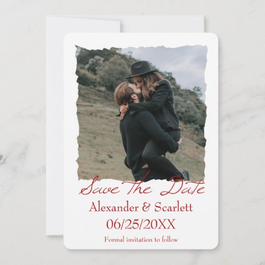 Crimson Jagged Lijst Photo Save the Date Aankondiging (Voorkant)