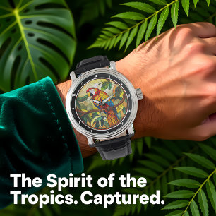 "Crimson Jungle Time" - Gebrandschilderd Glas Rode Horloge