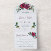 Crimson KerstRose Bouquet Weddenschap All In One Uitnodiging (Binnen)