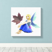 Crimson King Maple Tree Fairy met Leaf Canvas Afdruk (Insitu (Houten vloer))