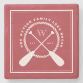 Crimson Lake House Monogram Crossed Paddles Stenen Onderzetter (Voorkant)
