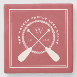 Crimson Lake House Monogram Crossed Paddles Stenen Onderzetter