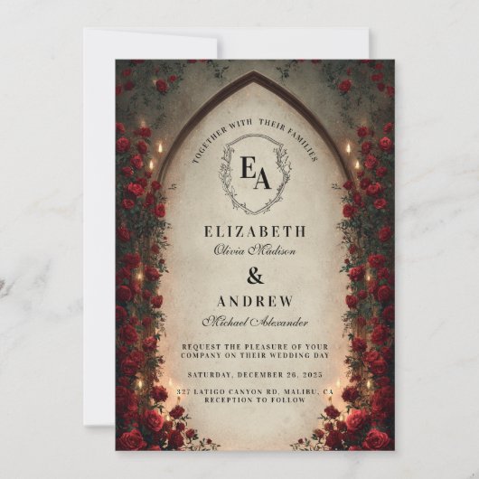 Crimson Lantern Gothic Wedding Kaart (Voorkant)