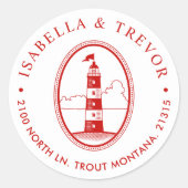 Crimson Lighthouse | Nautical Threadson Ronde Sticker (Voorkant)