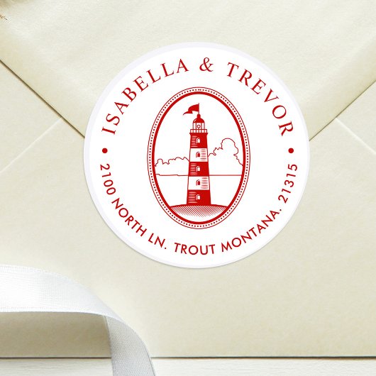 Crimson Lighthouse | Nautical Threadson Ronde Sticker