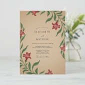 Crimson Lily Tan Bruiloft Kaart (Staand voorkant)