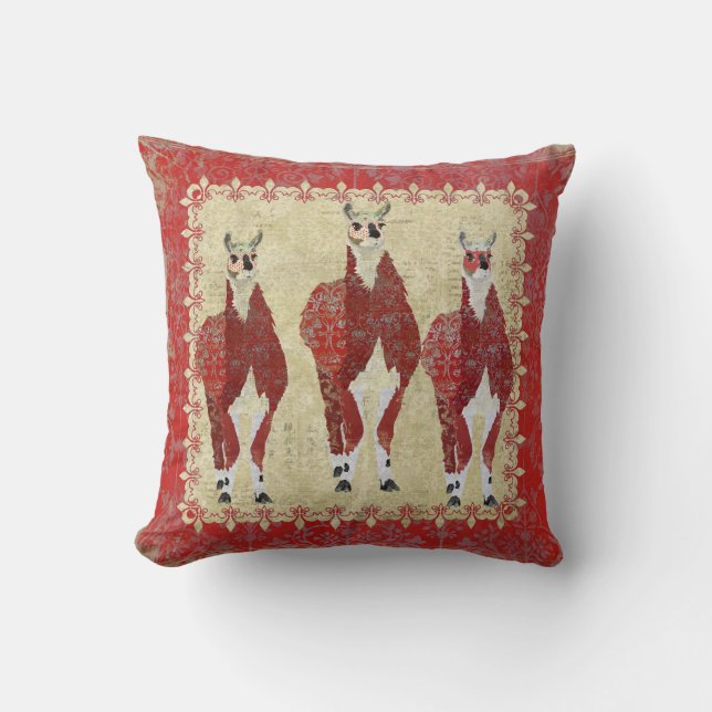 Crimson Llamas Boho Mojo Pillow Kussen (Voorkant)