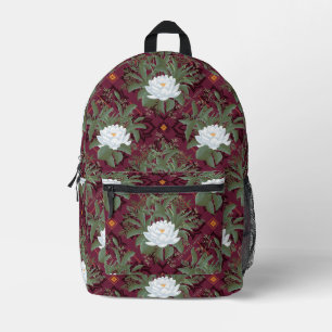 Crimson Lotus Elegance Patroon - De Witte Lotus Bedrukte Rugzak