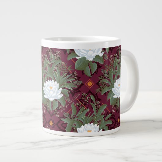 Crimson Lotus Elegance Patroon - De Witte Lotus Grote Koffiekop (Voorkant rechts)