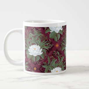 Crimson Lotus Elegance Patroon - De Witte Lotus Grote Koffiekop