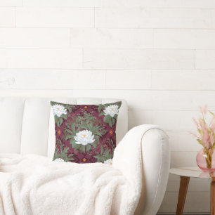 Crimson Lotus Elegance Patroon - De Witte Lotus Kussen