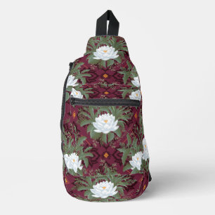Crimson Lotus Elegance Patroon - De Witte Lotus Sling Bag