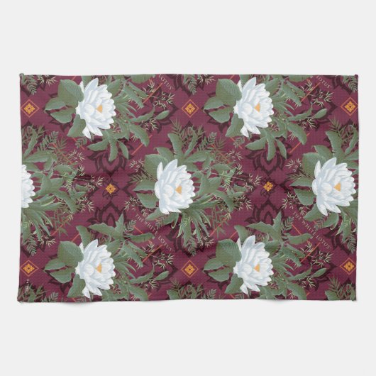 Crimson Lotus Elegance Patroon - De Witte Lotus Theedoek (Horizontaal)