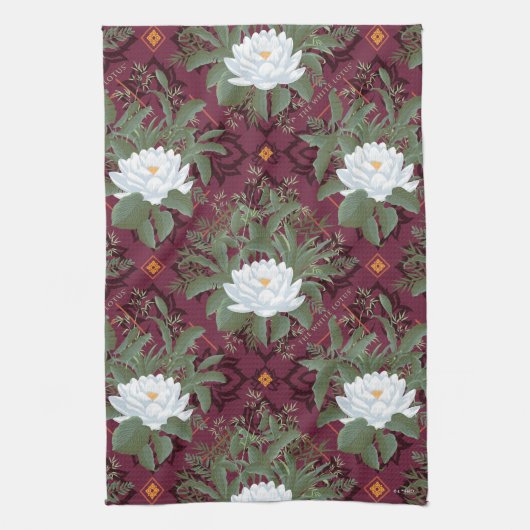 Crimson Lotus Elegance Patroon - De Witte Lotus Theedoek (Verticaal)