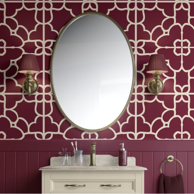 Crimson Majesty - Bourgogne & Crème - Sophisticate Behang (Rich Burgundy Elegance Peel and Stick Wallpaper )