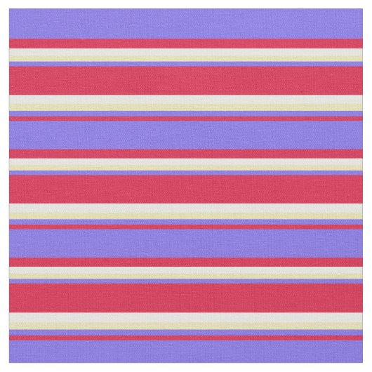 Crimson, Medium Slate Blue, Tan & White Stripes Stof (Close Up)