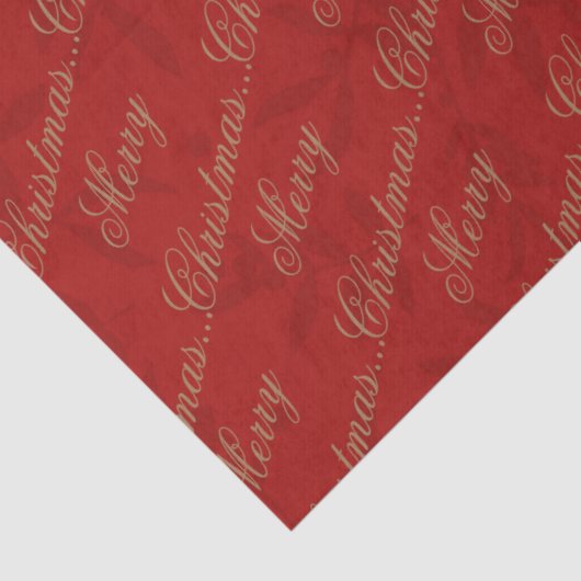 Crimson "Merry Christmas" Goud script Tissuepapier (Detail)