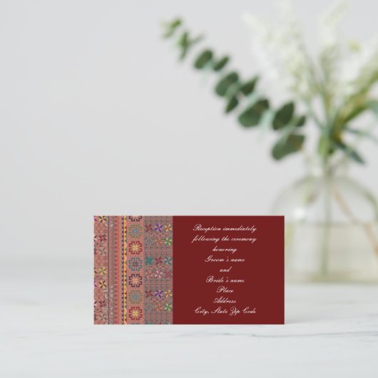 Crimson met Colour Tatreez Wedding Enclosure Card Informatiekaartje (Staand voorkant)