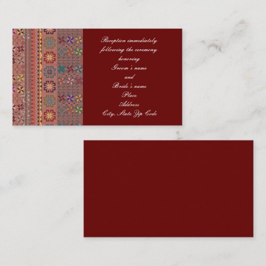 Crimson met Colour Tatreez Wedding Enclosure Card Informatiekaartje (Voorkant / Achterkant)