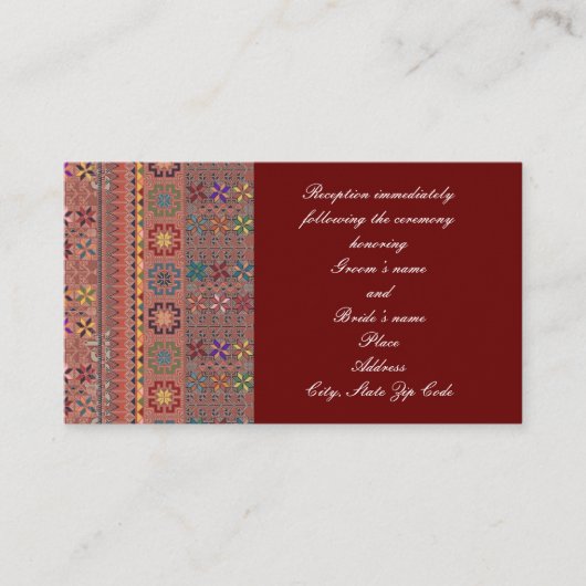 Crimson met Colour Tatreez Wedding Enclosure Card Informatiekaartje (Voorkant)