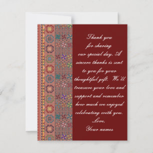 Crimson met Colour Tatreez Wedding Hartelijk dank Kaart