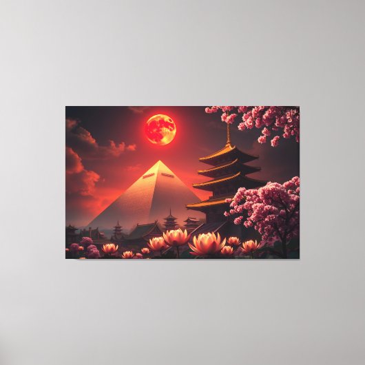 Crimson Moon: Lotus Sanctuary Canvas Afdruk (Voorkant)