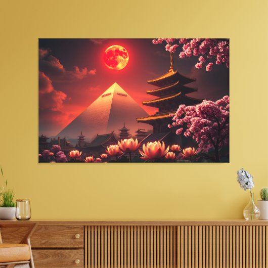 Crimson Moon: Lotus Sanctuary Canvas Afdruk (Insitu (Woonkamer))