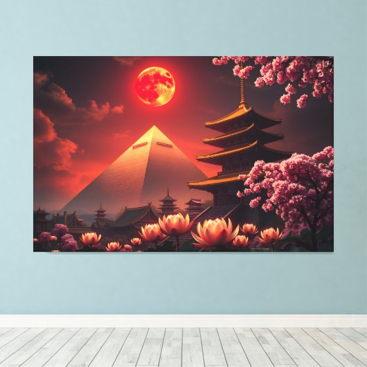 Crimson Moon: Lotus Sanctuary Canvas Afdruk (Insitu (Houten vloer))